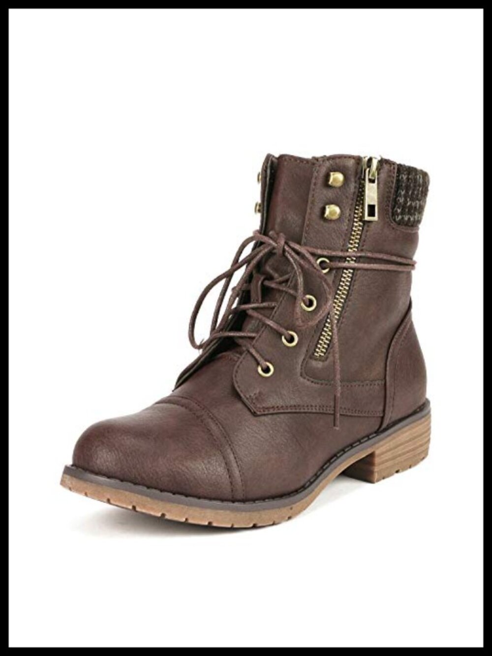 Women's Lace Up Combat Ankle Booties Faux Leather Low Heel Round Toe